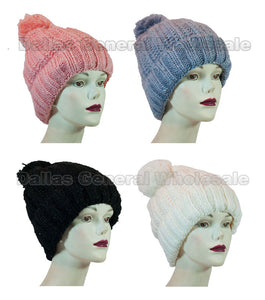 Ladies Simple Pompom Knitted Beanies Hats Wholesale - Dallas General Wholesale