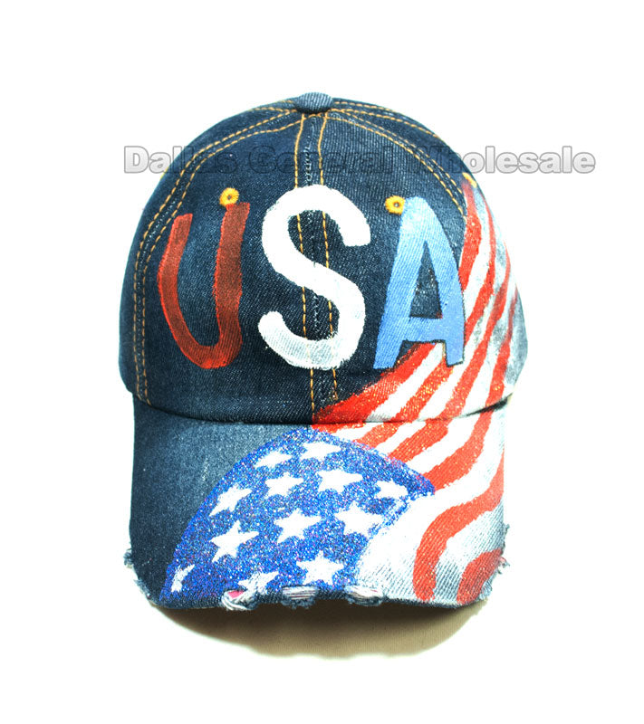 USA Flag Glitter Ladies Denim Caps Wholesale - Dallas General Wholesale