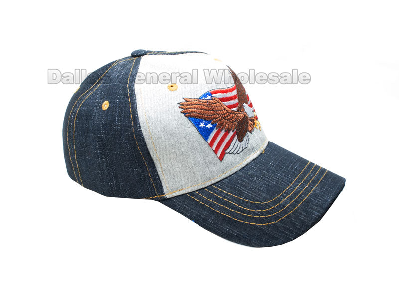 USA Flag w/ Eagle Denim Caps Wholesale - Main Image