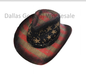 Burnt USA Flag Straw Cowboy Hats Wholesale