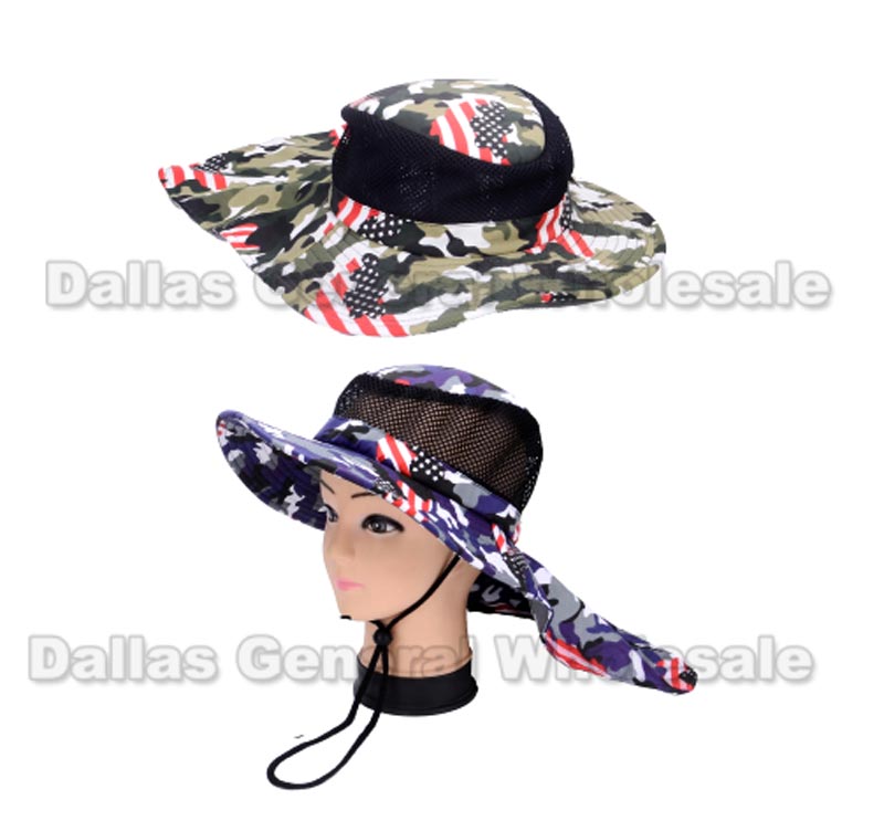 USA Flag Bucket Hat with Neck Cape Wholesale