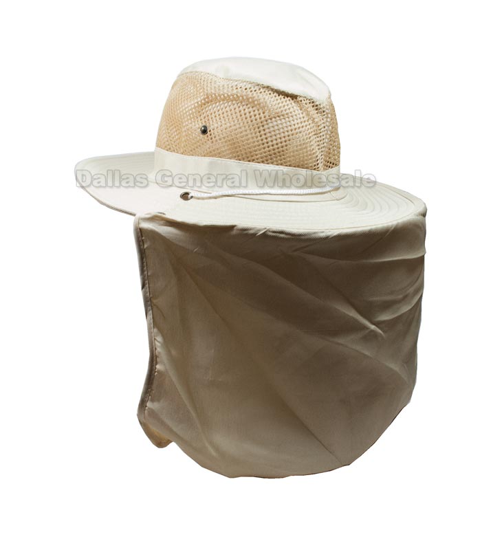 Solid Color Vented Bucket Hats with Flap Neck Cover