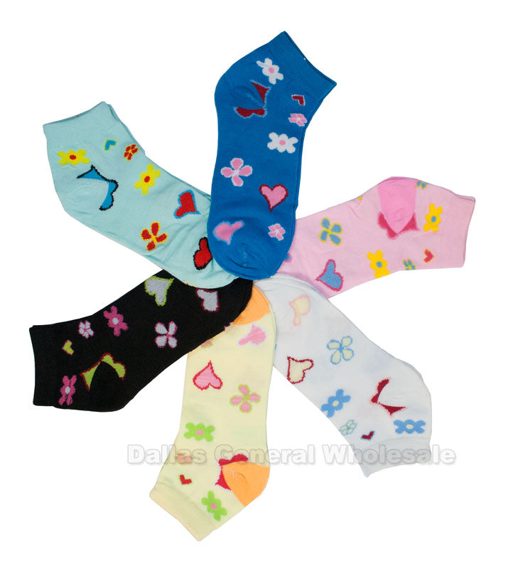 Girls Casual Ankle Socks with Flower Prints Wholesale - Dallas General Wholesale