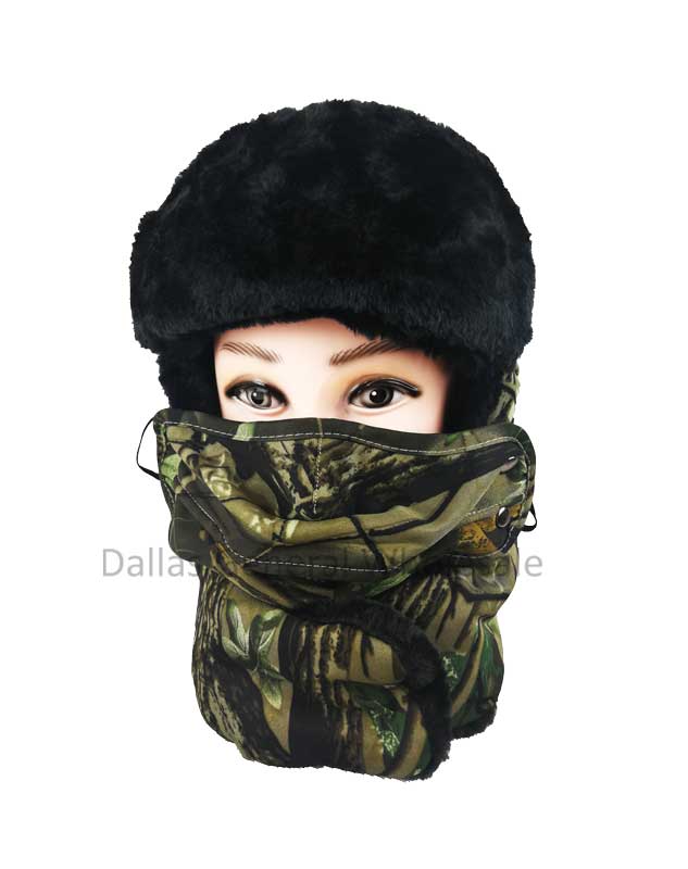 Camouflage Fur Bomber Hats with Mask Wholesale - Dallas General Wholesale