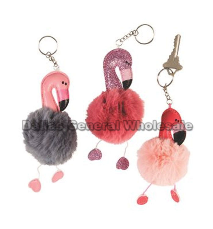 Cute Flamingo Fuzzy Keychains Wholesale