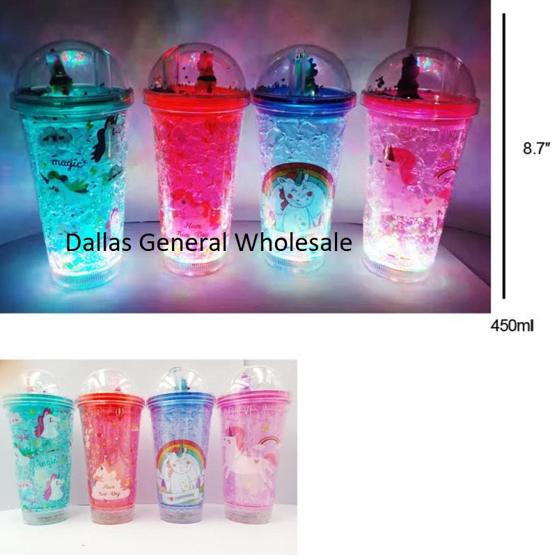 Flashing Light Up Unicorn Cups w/ Straw Wholesale