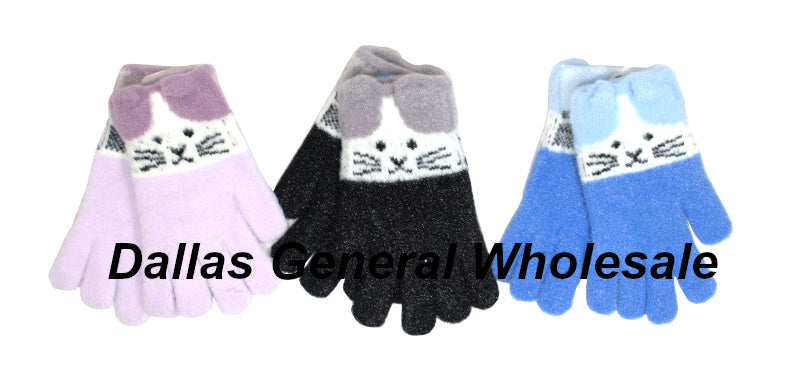 Girls Knitted Kitty Fleece Gloves Wholesale
