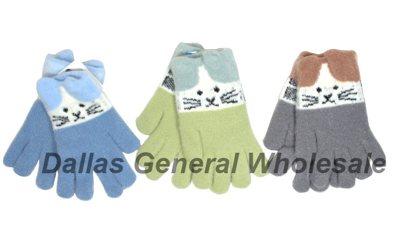Girls Knitted Kitty Fleece Gloves Wholesale