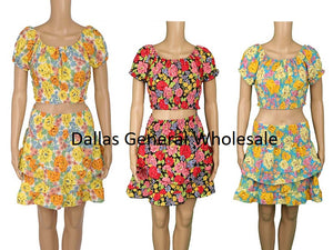 Cute Floral Crop Top & Skirt Set Wholesale