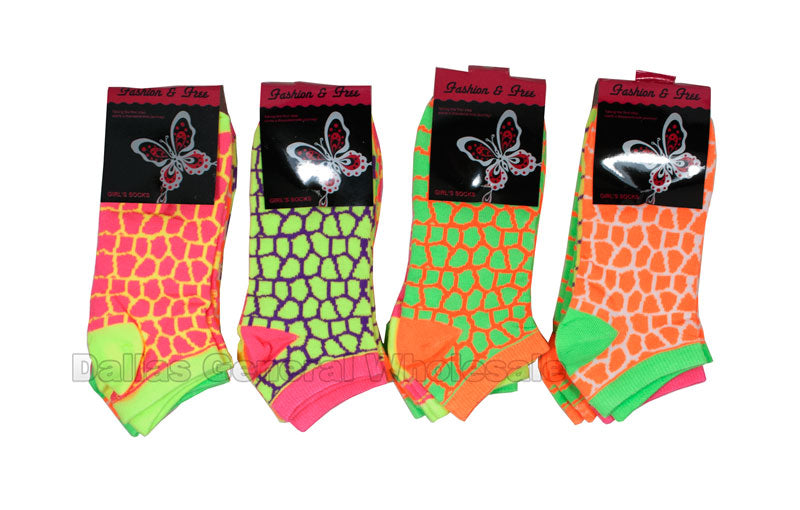 Girls Neon Color Ankle Socks Wholesale - Dallas General Wholesale