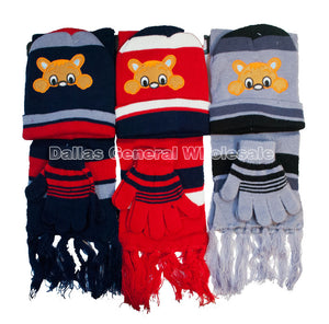 Little Peeking Bear Boys Beanie Gloves Scarf Set Wholesale - Dallas General Wholesale