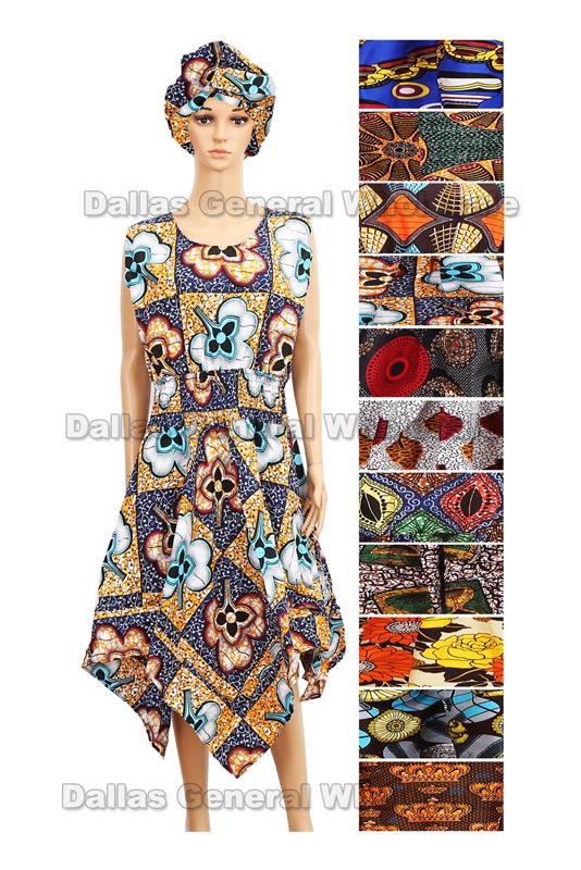 African Kaftan Gowns with Head Wrap Set Wholesale