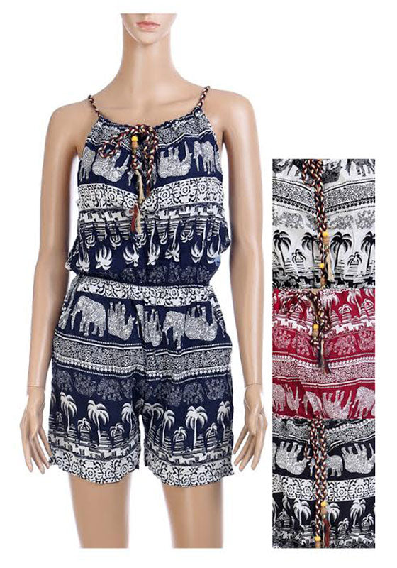 Girls Casual Elephant Printed Rompers Wholesale - Dallas General Wholesale