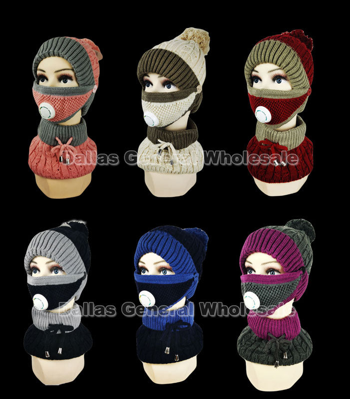 Ladies Fur Lining Beanie Scarf & Valve Mask Set Wholesale