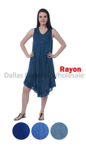 Women Denim Color Rayn Sun Dresses Wholesale
