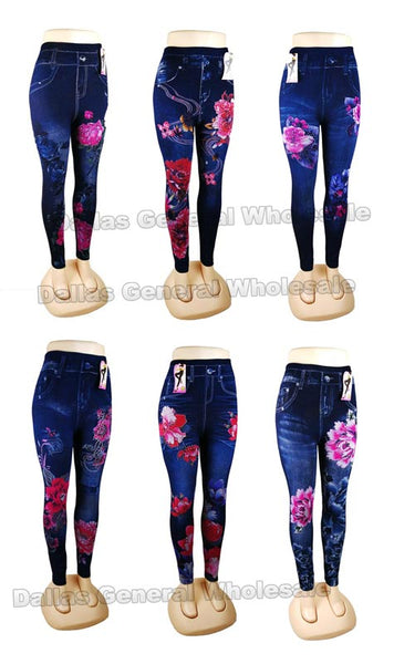 Ladies Fashion Pull On Floral Jeggings Wholesale