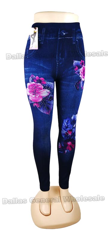 Ladies Fashion Pull On Floral Jeggings Wholesale - Dallas General Wholesale