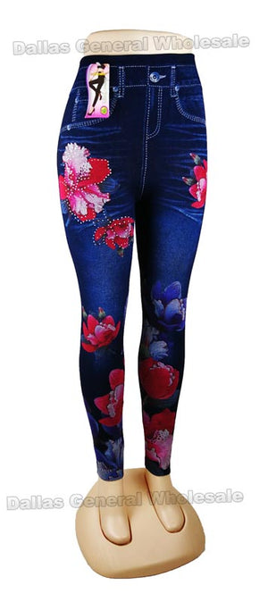Pull Fashion Floral On Ladies Jeggings Wholesale