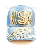 Ladies USA Studded Fashion Denim Caps Wholesale - Dallas General Wholesale