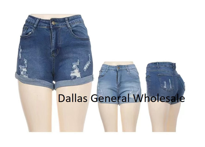 Distress High Waist Denim Shorts Wholesale
