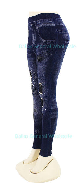 Ladies Fashion Pull On Cut Out Jeggings Wholesale