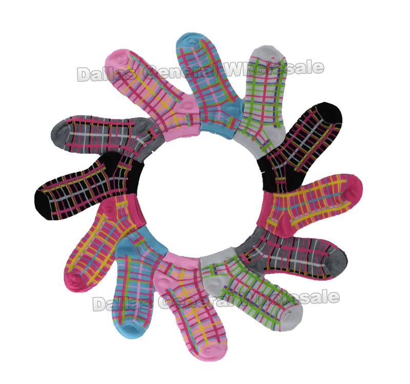 Girls Casual Plaid Ankle Socks Wholesale - Dallas General Wholesale