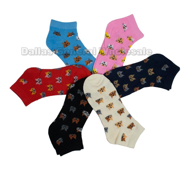 Girls Kitten Designed Ankle Socks Wholesale