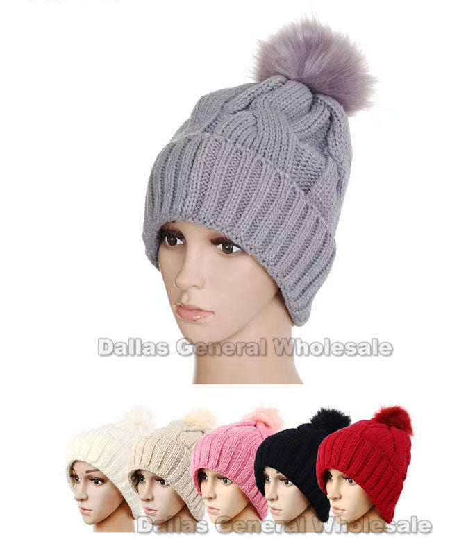 Fur Insulated Beanies with Pom Pom Ball Wholesale
