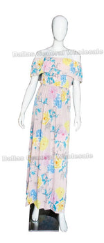 Floral Straight Shoulder Maxi Sun Dresses Wholesale - Dallas General Wholesale