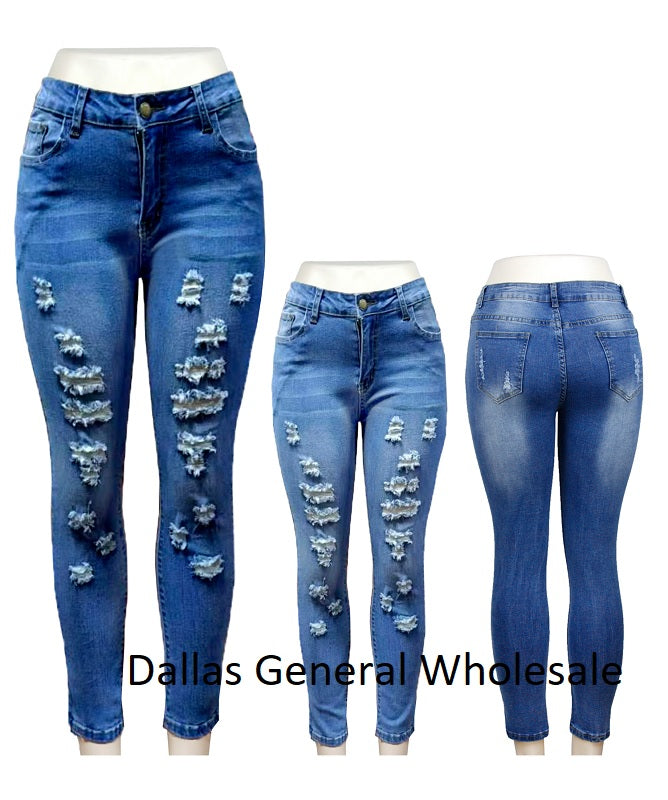 Butt Lifting Distress Denim Skinny Jeans Wholesale