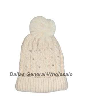 Ladies Fashion Thermal Pearl Beanie Hats Wholesale