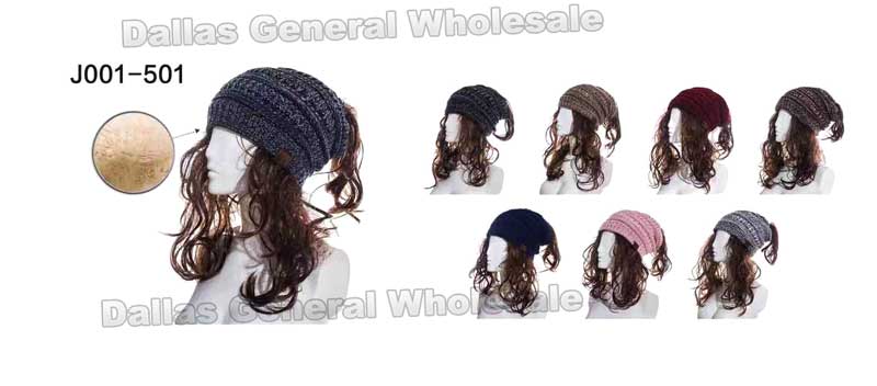 Ladies Messy Bun Hole Beanie Hats Wholesale - Dallas General Wholesale