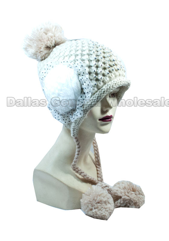 Girls Fashion Winter Beanie Caps with Furry Balls Wholesale - Dallas General Wholesale