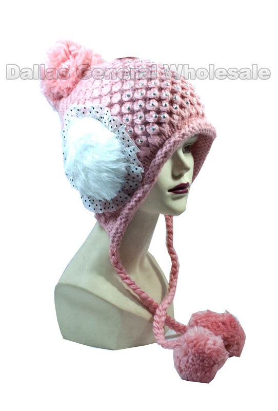 Girls Fashion Winter Beanie Caps with Furry Balls Wholesale - Dallas General Wholesale