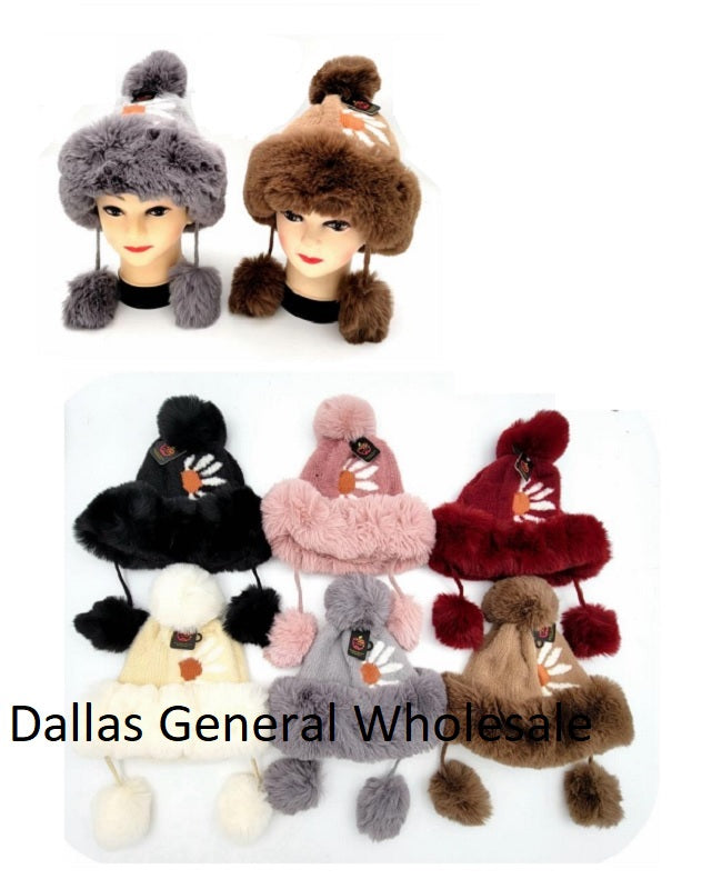 Trendy Fur Knitted Princess Daisy Beanie Hats Wholesale