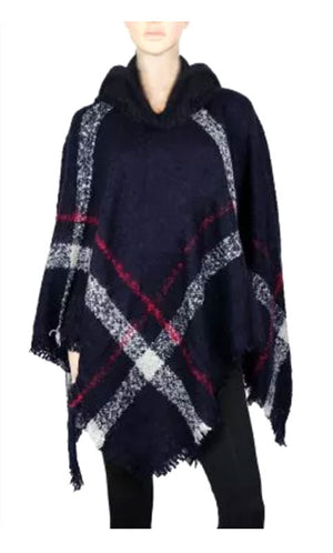 Ladies Plaid Sweater Ponchos with Hood Wholesale - Dallas General Wholesale