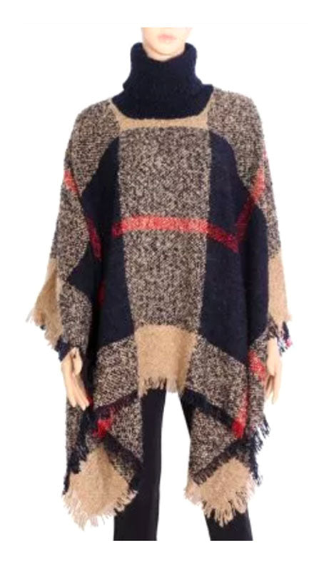 Ladies Plaid Sweater Ponchos Wholesale - Dallas General Wholesale