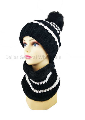 Ladies Fur Lining Beanie Hat with Circle Scarf Set Wholesale - Dallas General Wholesale