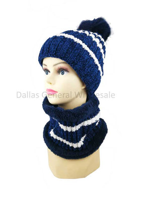 Ladies Fur Lining Beanie Hat with Circle Scarf Set Wholesale - Dallas General Wholesale