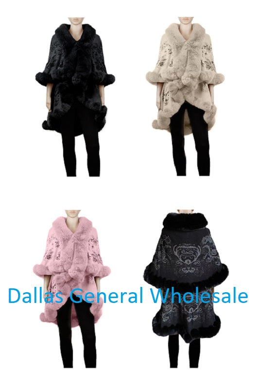 Ladies Floral Bling Bling Fur Poncho Capes Wholesale