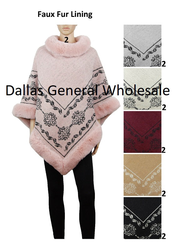 Women Trendy Floral Fuzzy Sweater Ponchos Wholesale
