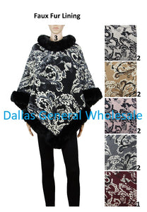 Trendy Floral Fuzzy Sweater Ponchos Wholesale