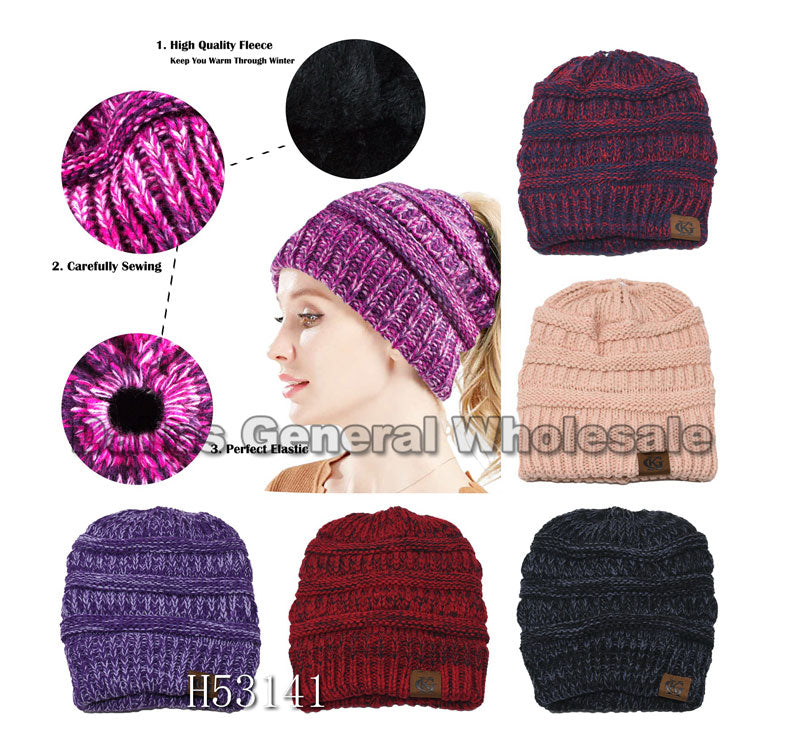 Thermal Messy Bun Hole Beanie Hats Wholesale