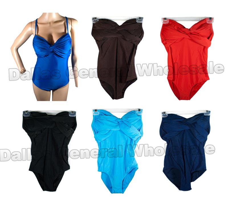 Ladies Solid Color 1 PC Swimsuits Wholesale - Dallas General Wholesale