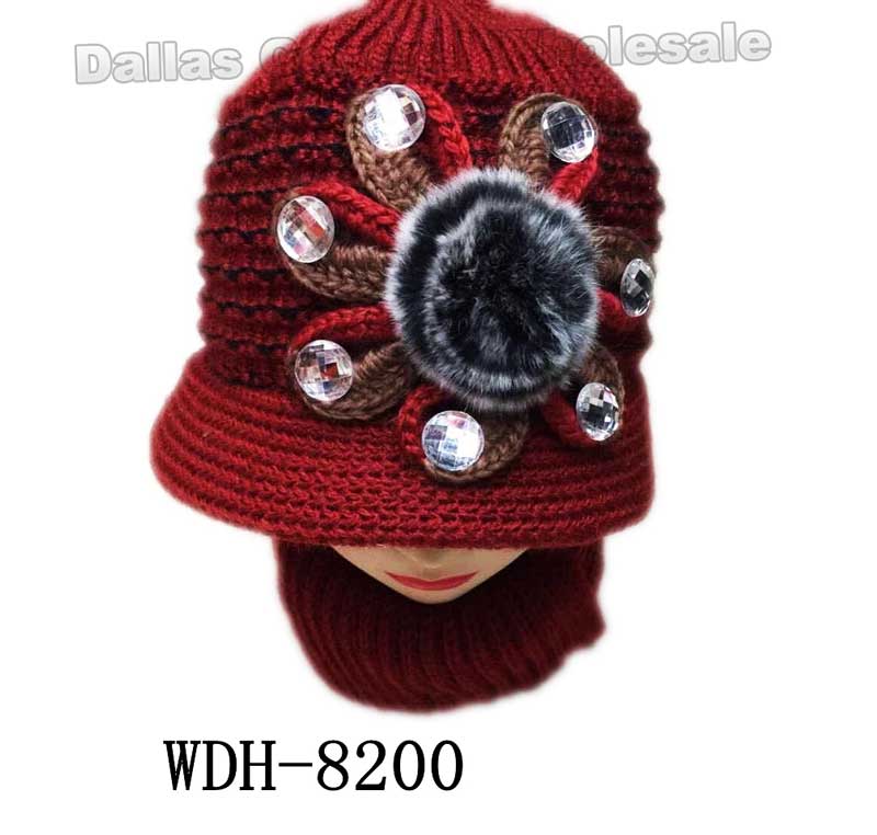 Ladies Fuzzy Pom Pom Beanie Hat with Scarf Set Wholesale - Dallas General Wholesale