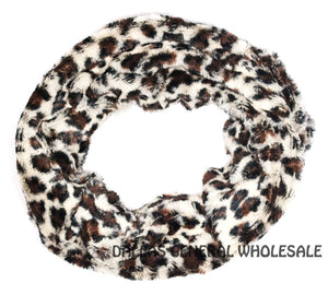 Safari Animal Printed Furry Infinity Circle Scarf Wholesale - Dallas General Wholesale