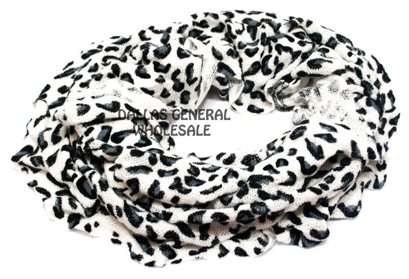Ladies Cheetah Animal Printed Knitted Warm Infinity Circle Scarf Wholesale - Dallas General Wholesale