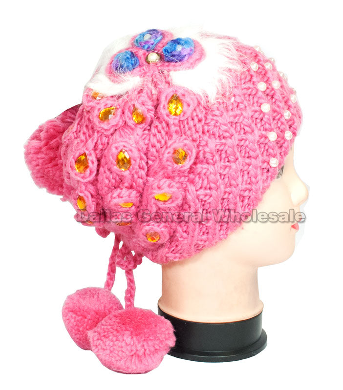Girls Winter Fashion Pearl Studded Beanie Hats Wholesale - Dallas General Wholesale