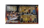 A window box display containing a set of 8 piece moving wrestlers with accessories. The display is labeled with 'WWE Flex Force' and shows various wrestlers in different wrestling attire.