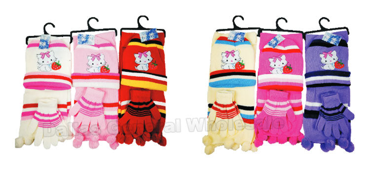 Little Girls 3 Pieces Beanie Gloves & Scarf Set Wholesale - Dallas General Wholesale